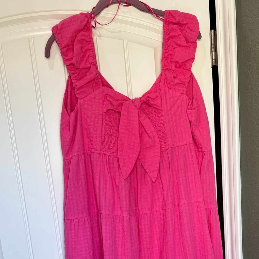 Old Navy Pink Tiered Maxi Dress XL Ruffle Strap Cotton Summer Dress NWT - Picture 2 of 5